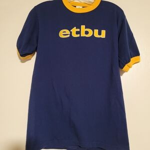 ETBU t-shirt, medium, blue and gold